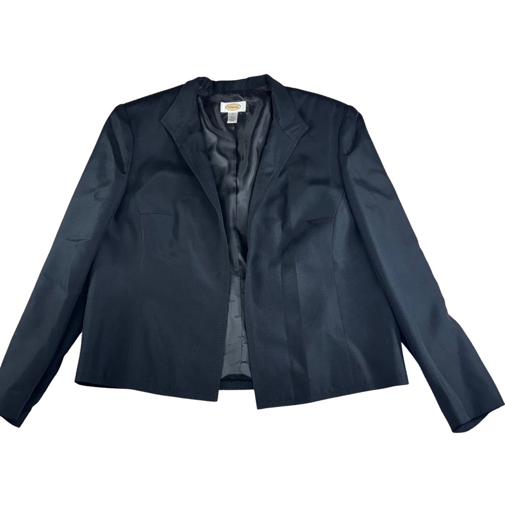 Talbots Black Silk Wool Blend Blazer Jacket Women's Size 12 Open Front  Dressy